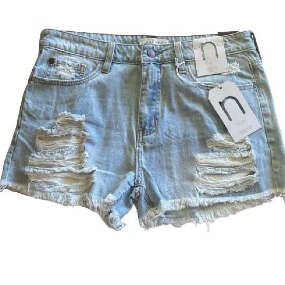 Nature Denim Pants - NWT Nature Denim Boutique High Rise Distressed Shorts Blue Size L